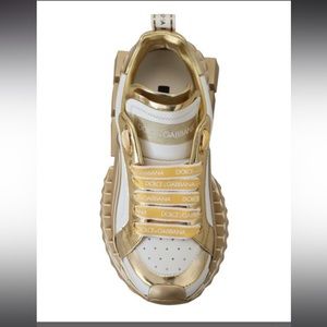 DOLCE & GABBANA Sneakers WHITE AND GOLD SUPER QUEEN LEATHER WOMEN'S SHOES